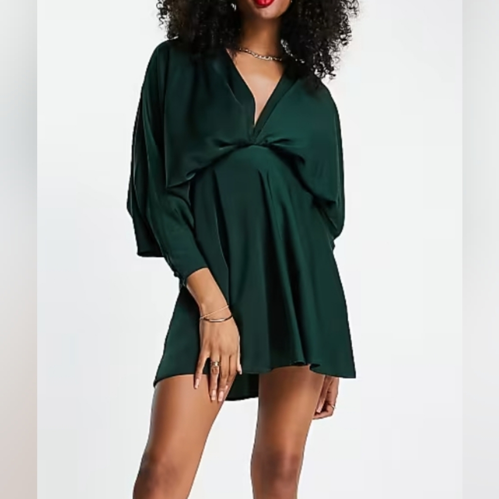 Deep Forest Green Plunge Mini Dress